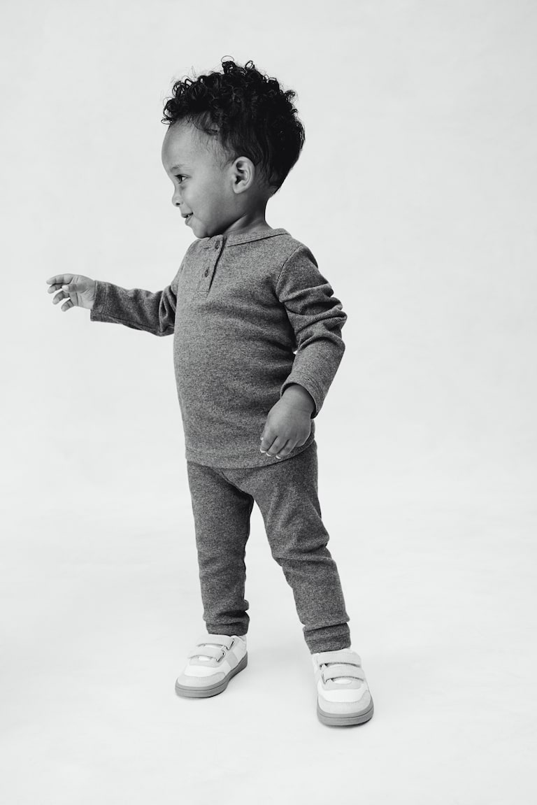 H&M Leggings in cotone a coste 2 pezzi - Grigio scuro/grigio chiaro - BAMBINO