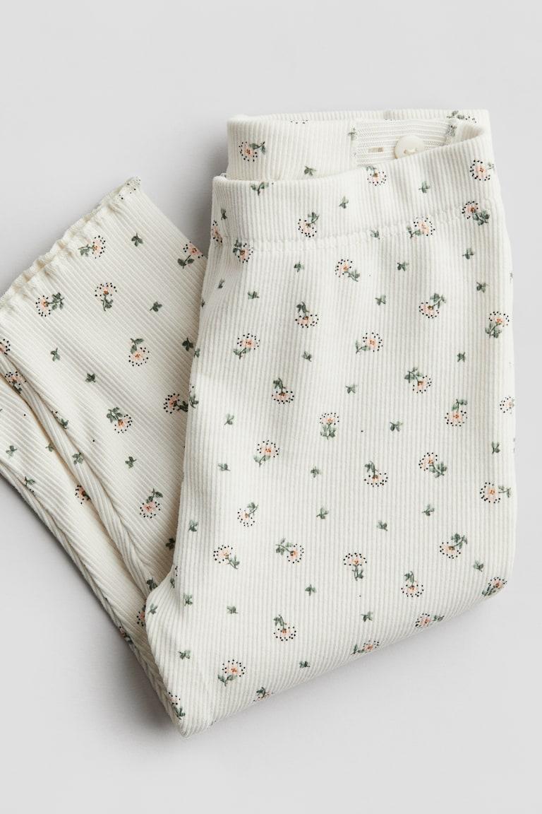 H&M Leggings In Cotone A Coste - Beige Mélange - BAMBINO