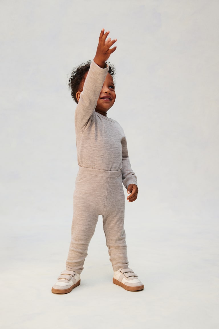 H&M Leggings In Jersey Di Lana - Grigio Scuro Mélange - BAMBINO