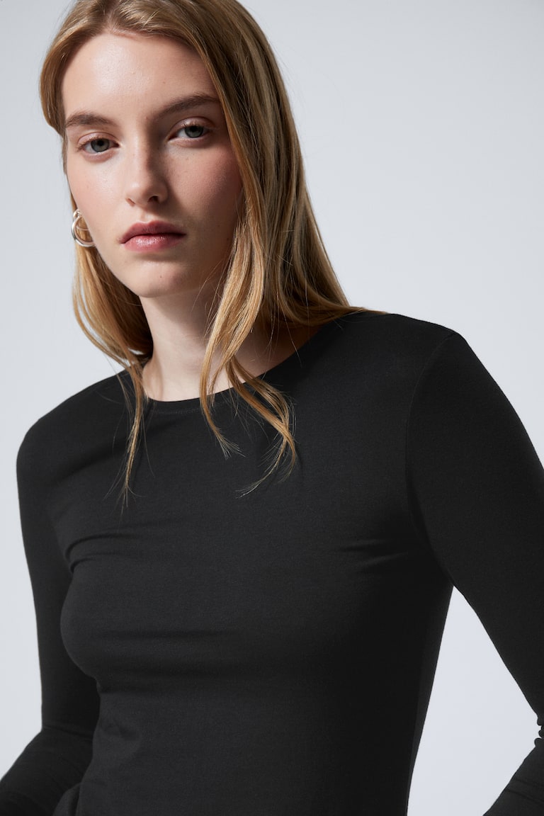 H&M Maglia a maniche lunghe con vestibilità slim - Blu brillante - DONNA