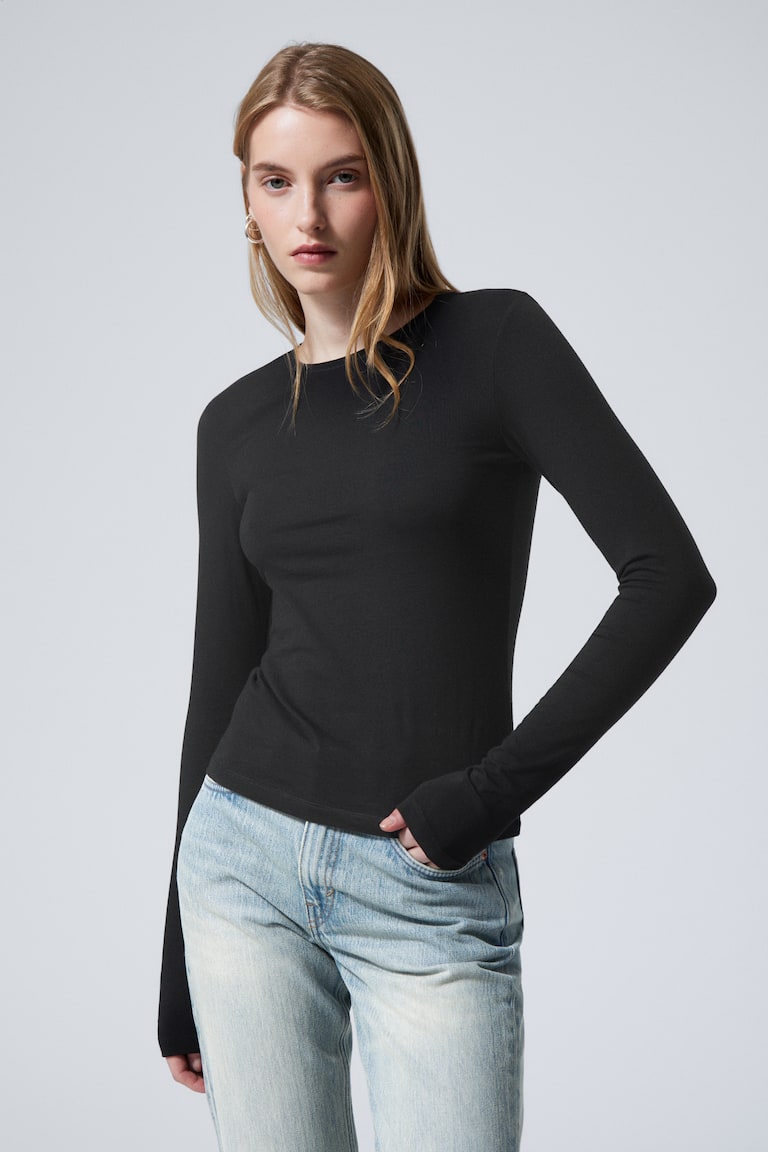 H&M Maglia A Maniche Lunghe Con Vestibilità Slim - Marrone Scuro - DONNA