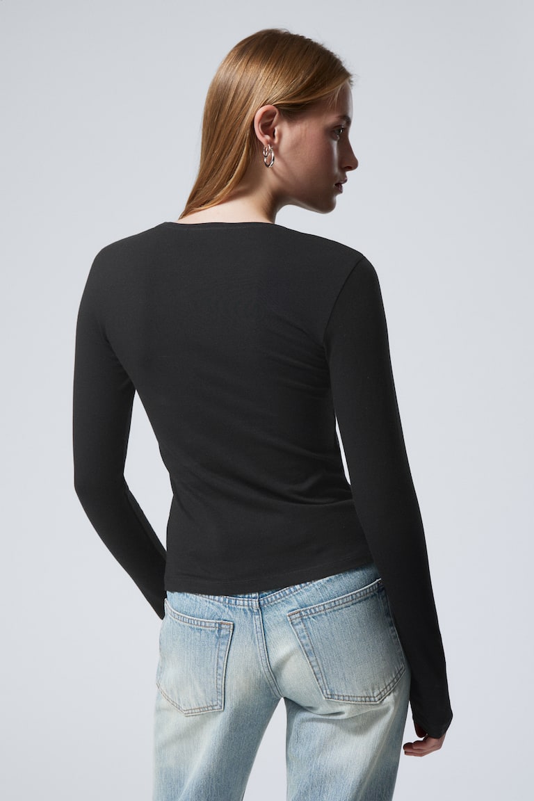 H&M Maglia A Maniche Lunghe Con Vestibilità Slim - Marrone Scuro - DONNA