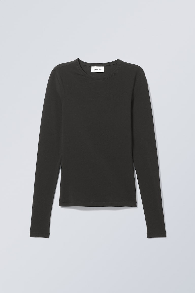 H&M Maglia A Maniche Lunghe Con Vestibilità Slim - Marrone Scuro - DONNA
