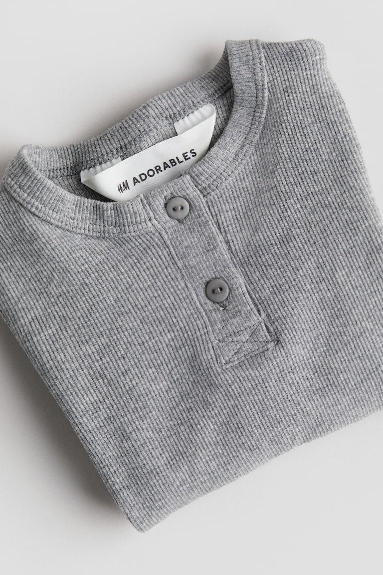 H&M Maglia A Serafino In Cotone - Grigio Chiaro Mélange - BAMBINO