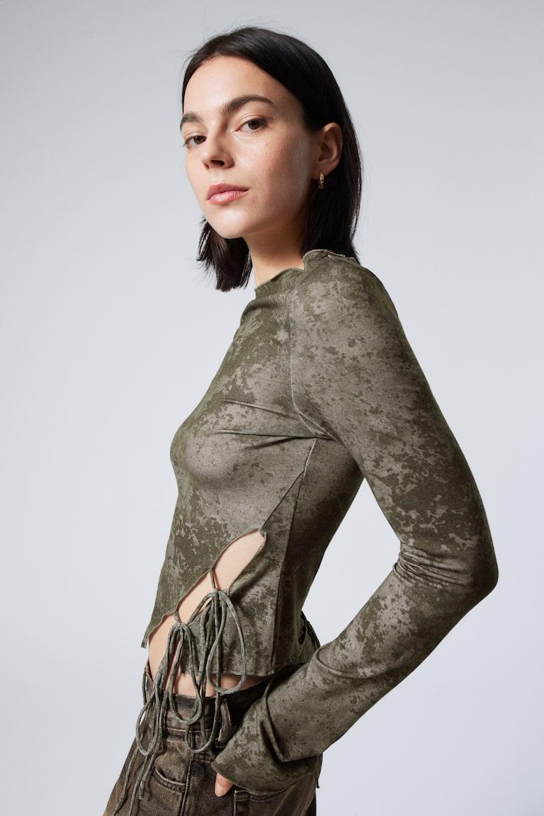 H&M Maglia Con Lacci Laterali - Talpa – Granito Sfumato - DONNA