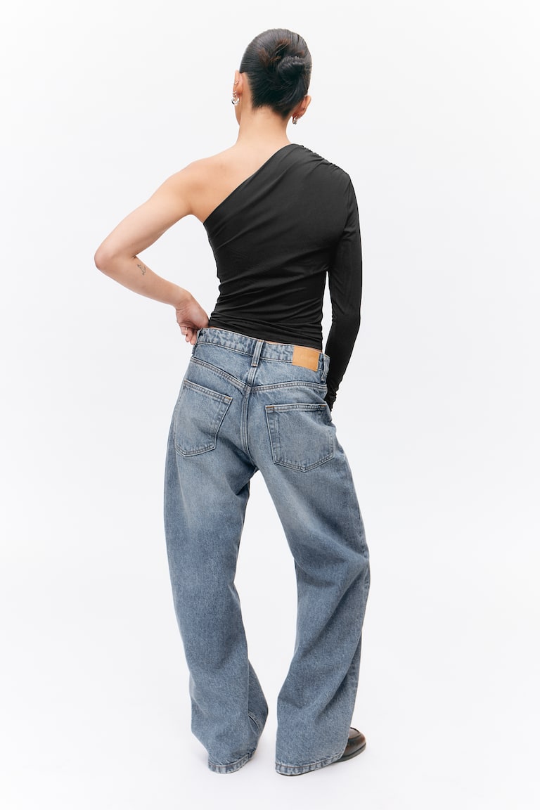 H&M Maglia Monospalla In Nylon Drappeggiato - Nero - DONNA