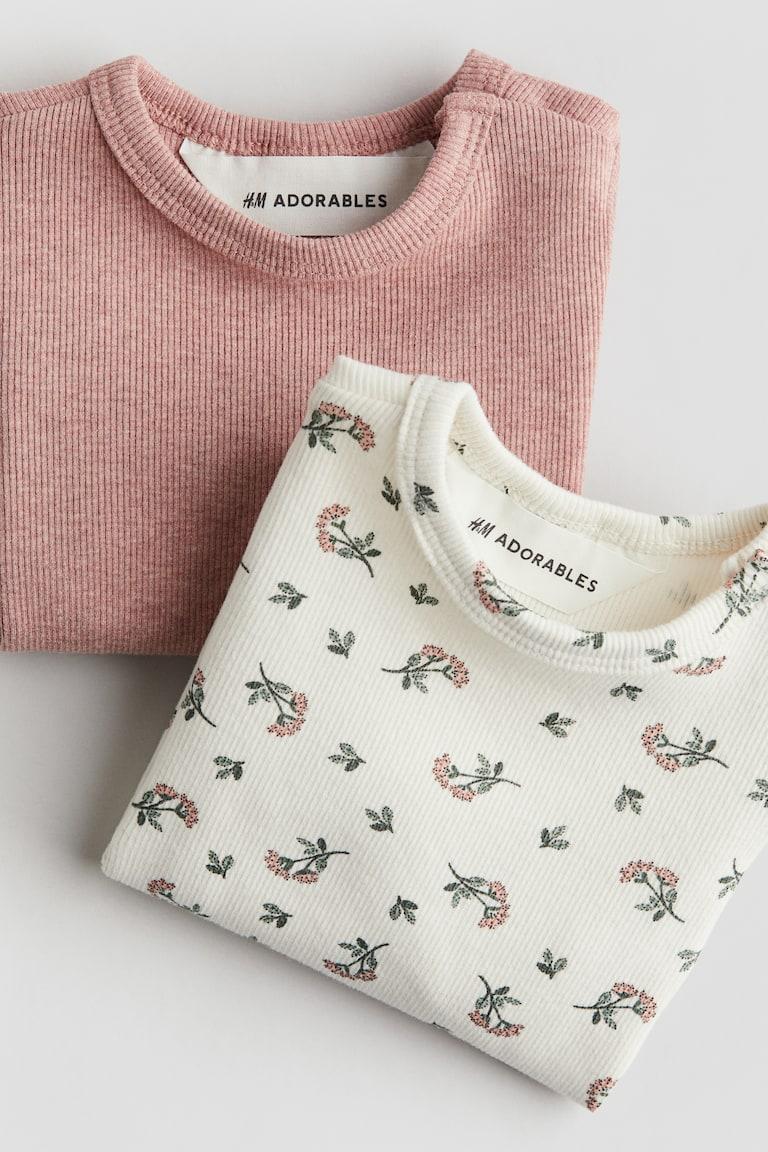 H&M Maglie In Cotone A Coste 2 Pezzi - Rosa/fiori - BAMBINO