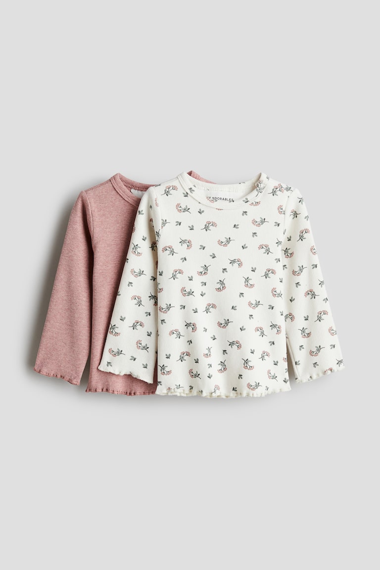 H&M Maglie in cotone a coste 2 pezzi - Rosa/fiori - BAMBINO