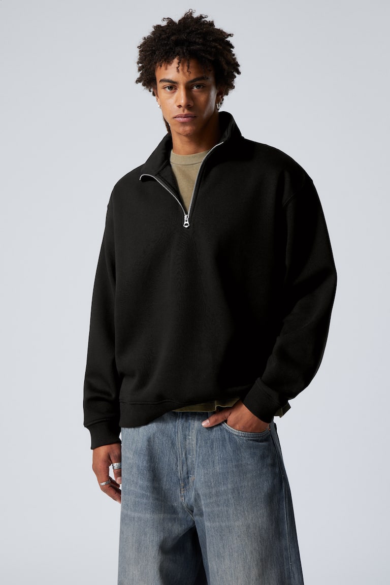 H&M Maglione pesante relaxed con mezza cerniera - Nero - UOMO