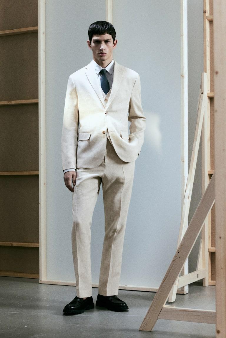 H&M Panciotto Elegante In Lino Slim Fit - Beige Chiaro - UOMO