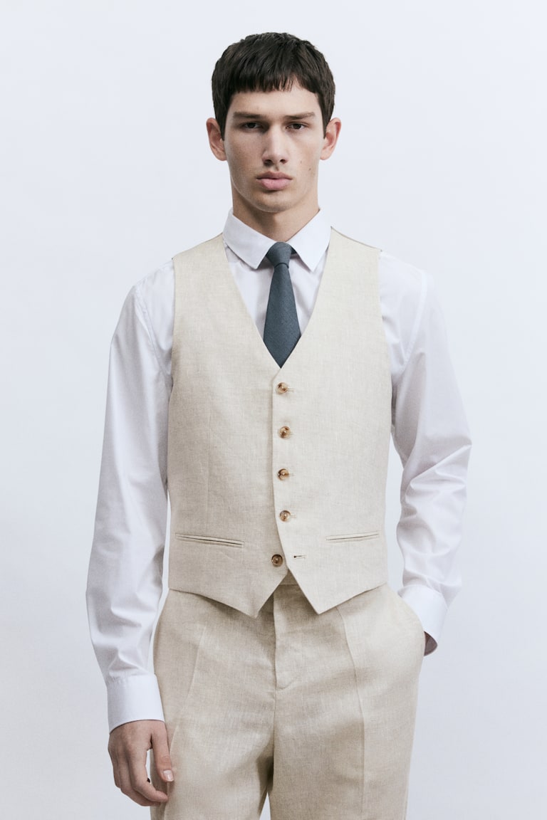 H&M Panciotto elegante in lino Slim Fit - Beige chiaro - UOMO