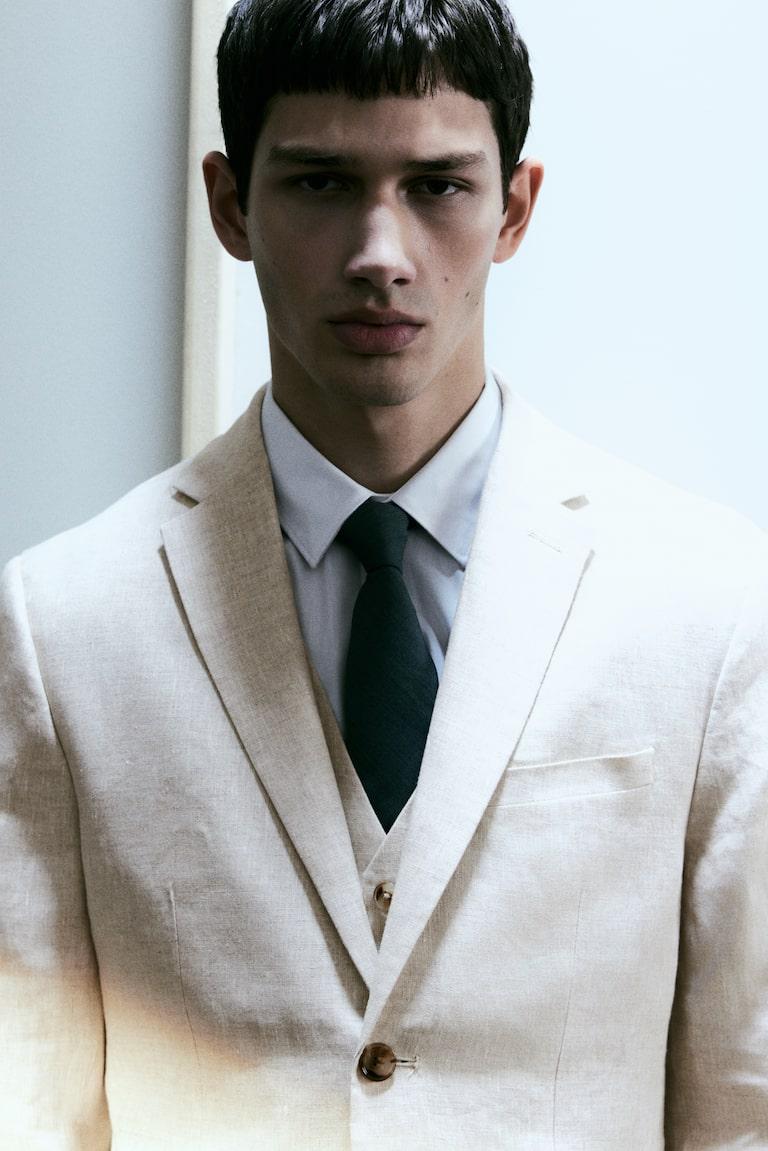 H&M Panciotto Elegante In Lino Slim Fit - Blu Navy - UOMO