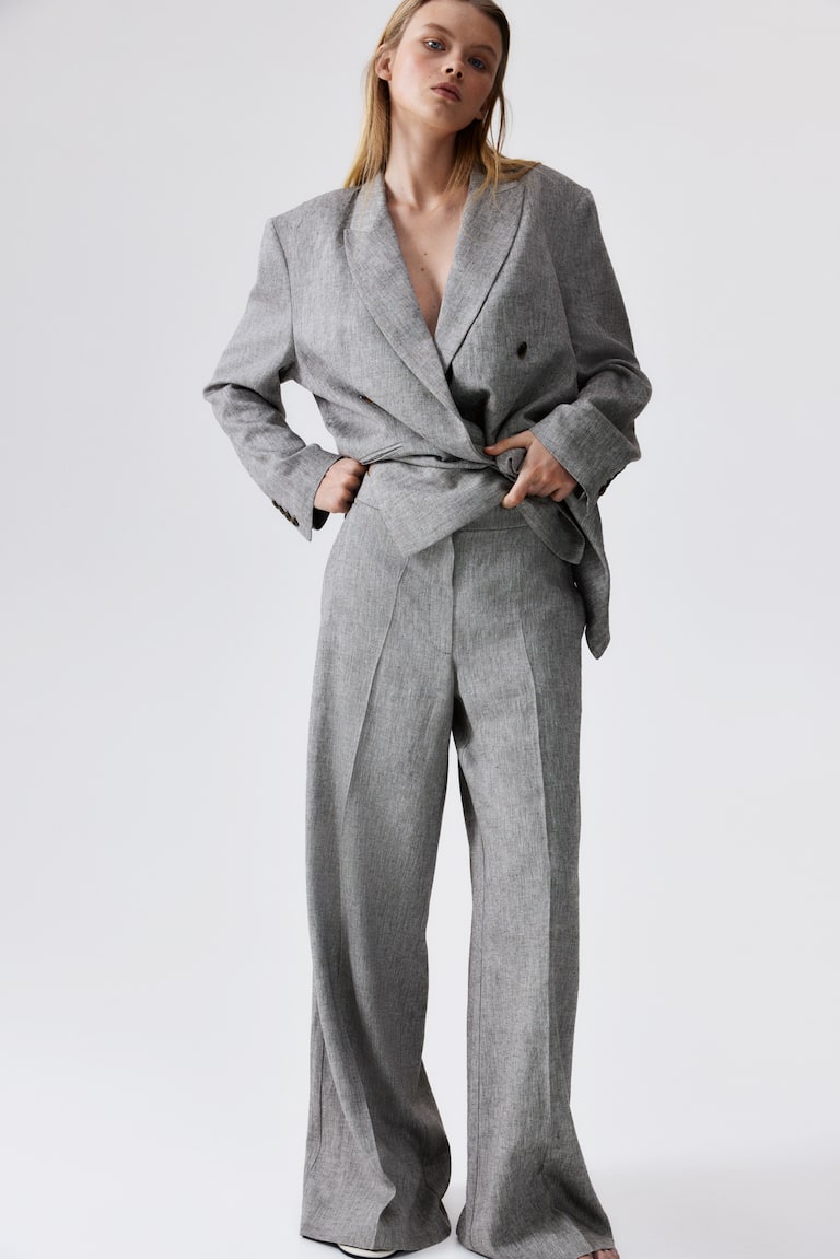 H&M Pantaloni Ampi In Misto Lino - Beige Chiaro - DONNA