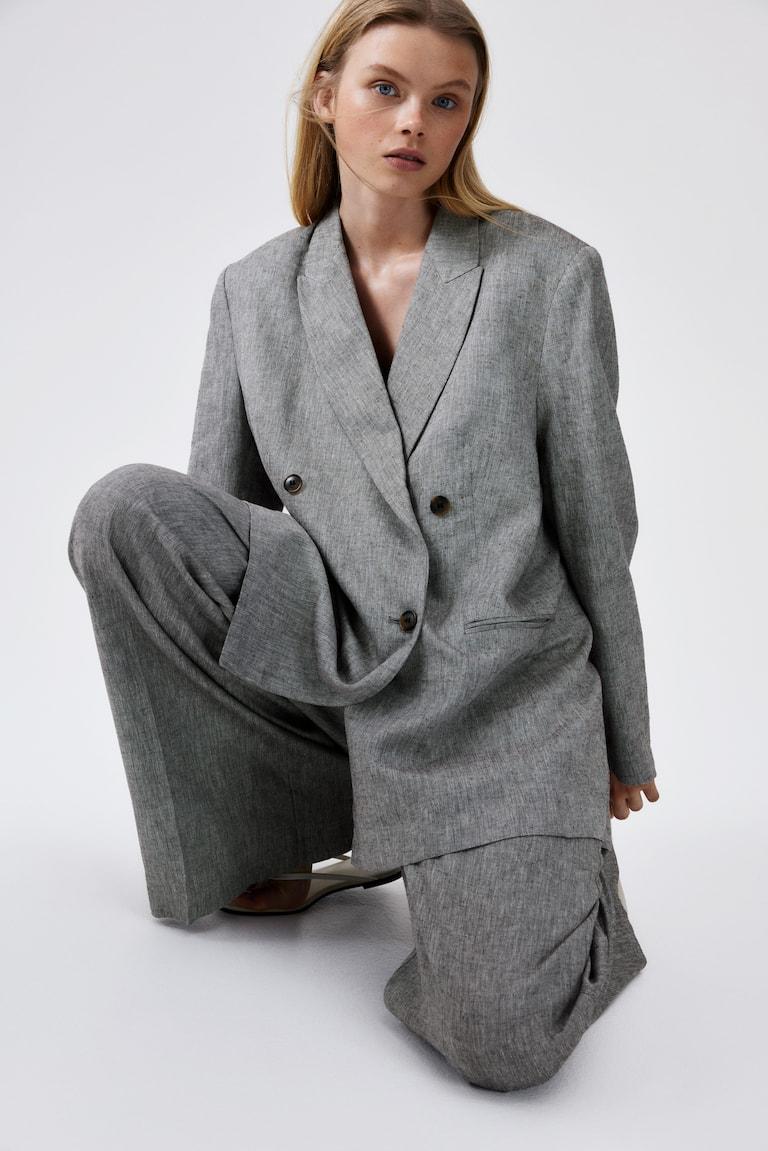 H&M Pantaloni Ampi In Misto Lino - Beige Chiaro - DONNA