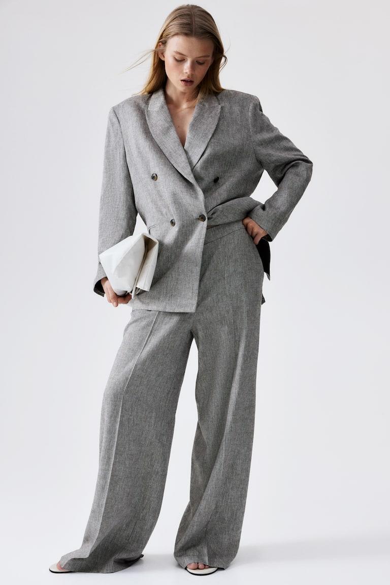 H&M Pantaloni ampi in misto lino - Beige chiaro - DONNA