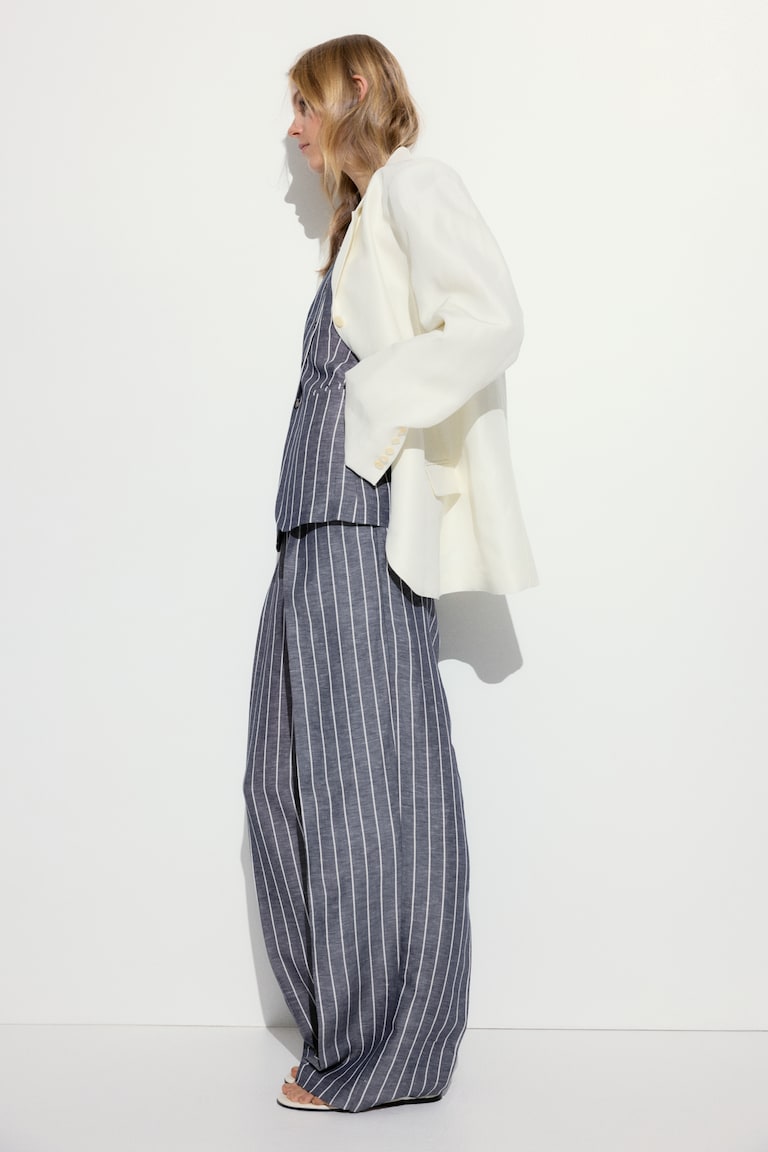 H&M Pantaloni Ampi In Misto Lino - Blu Navy/righe - DONNA
