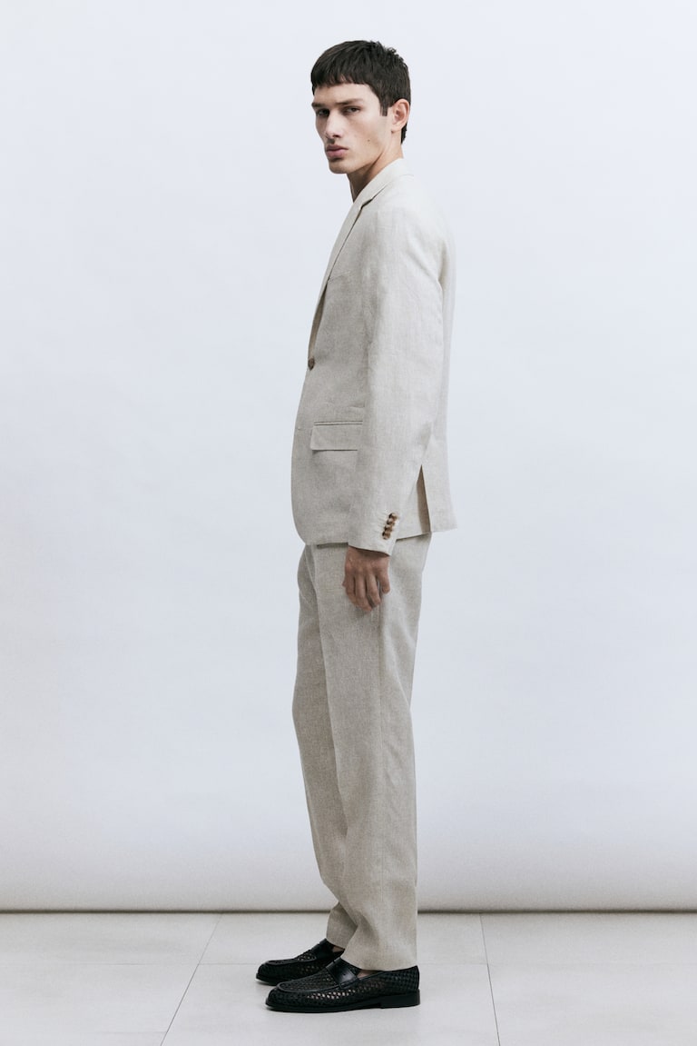 H&M Pantaloni Da Completo In Lino Slim Fit - Beige Scuro - UOMO