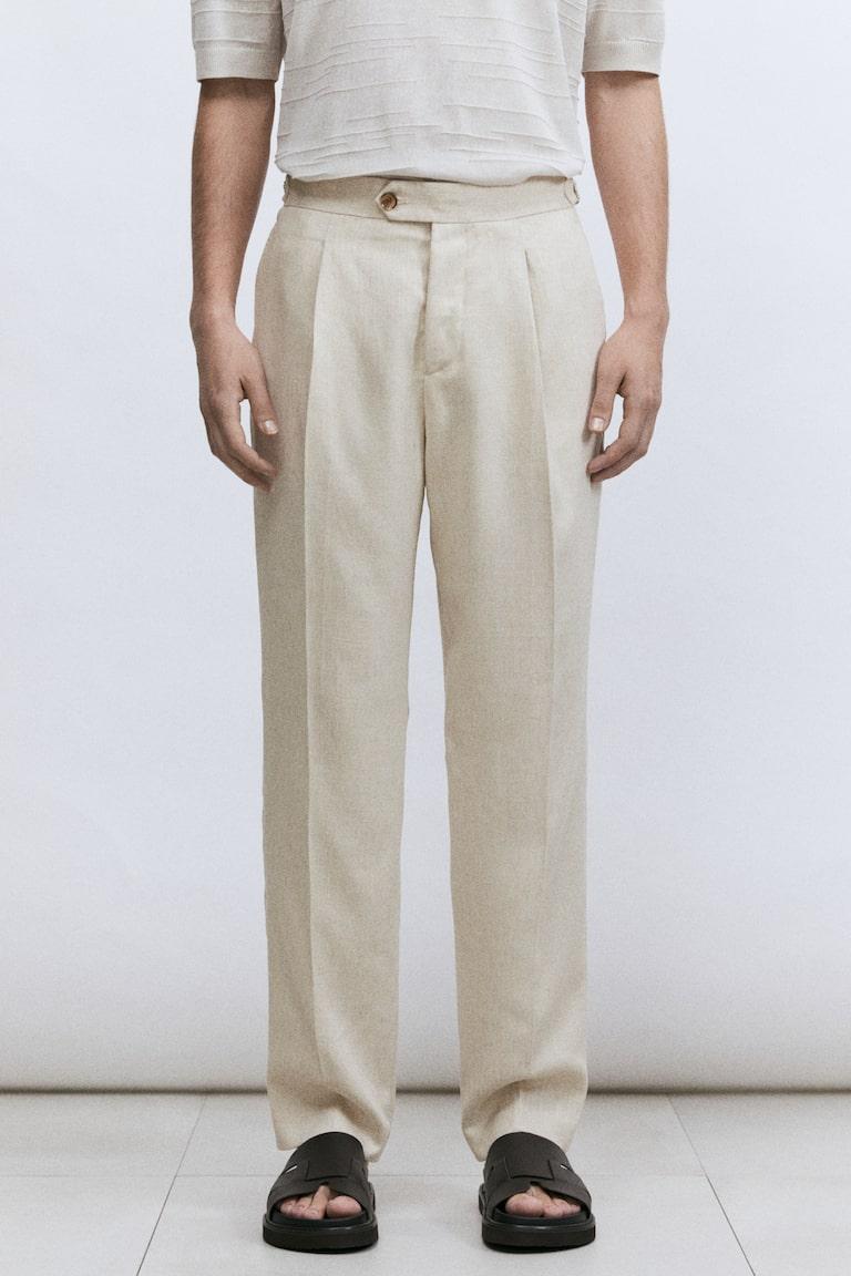 H&M Pantaloni Da Completo In Misto Lino Regular Fit - Nero - UOMO