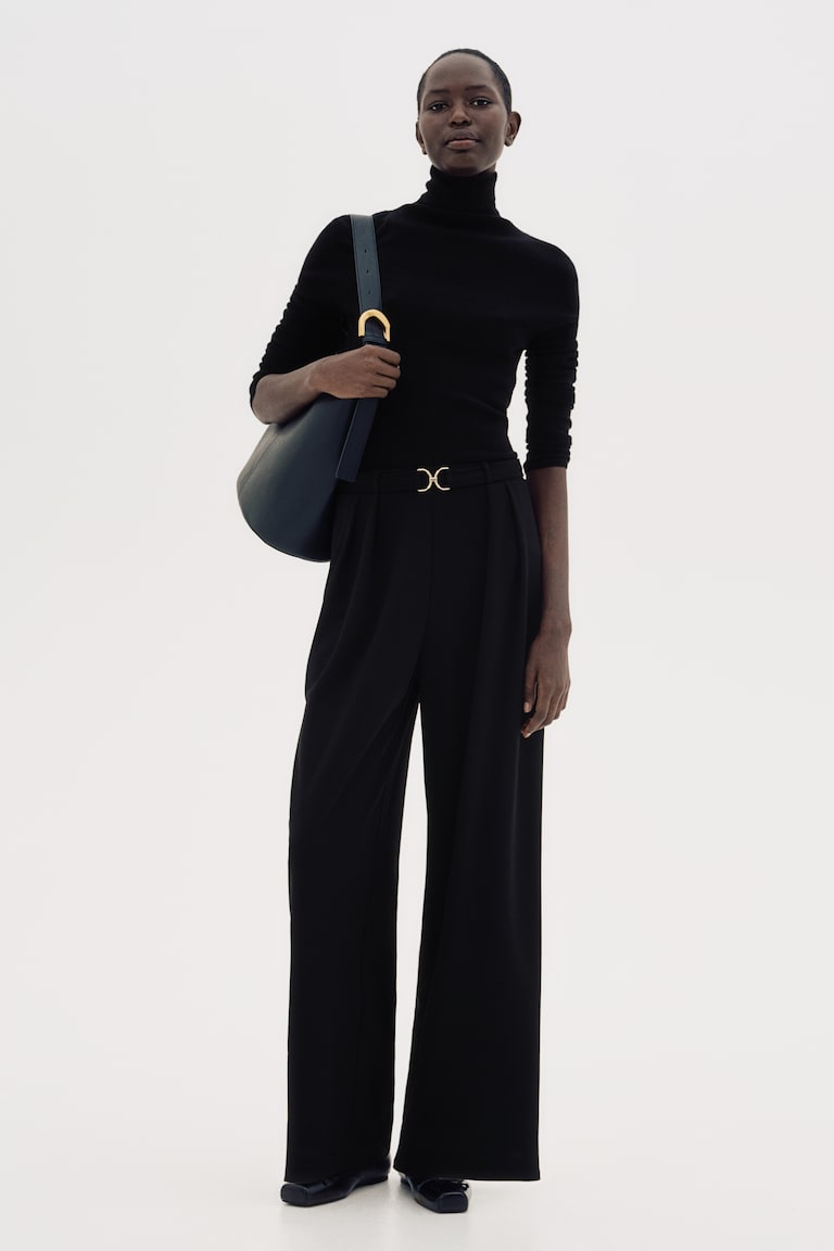 H&M Pantaloni eleganti con fibbia decorativa - Grigio scuro - DONNA