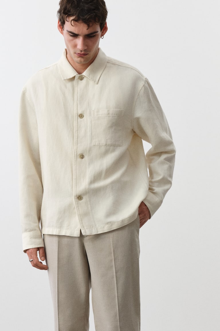 H&M Pantaloni Eleganti In Misto Lino Regular Fit - Grigio Scuro - UOMO