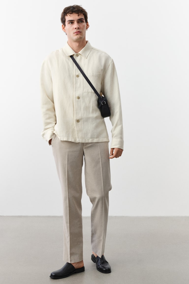 H&M Pantaloni eleganti in misto lino Regular Fit - Grigio scuro - UOMO