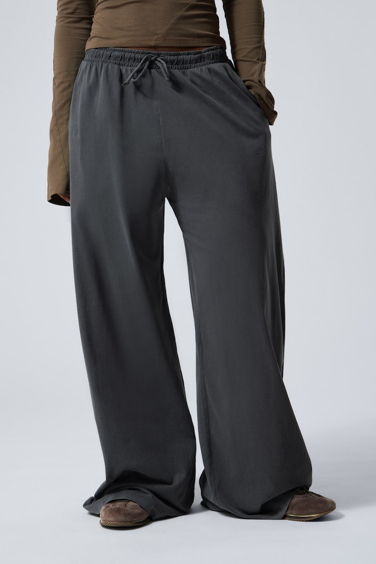 H&M Pantaloni In Jersey Wide Leg Con Vestibilità Loose - Marrone Scuro Lavato - DONNA