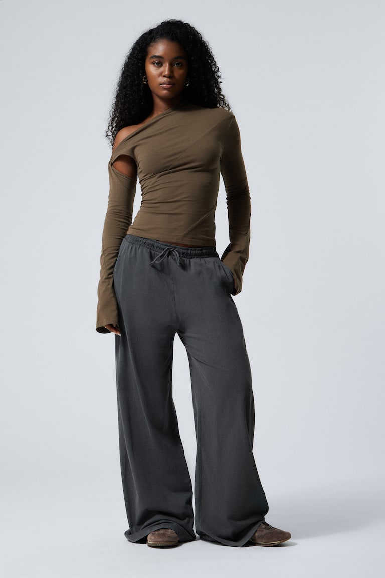 H&M Pantaloni in jersey wide leg con vestibilità loose - Marrone scuro lavato - DONNA