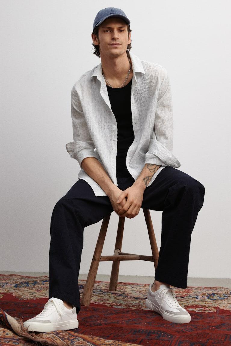 H&M Pantaloni In Seersucker Relaxed Fit - Blu Navy - UOMO