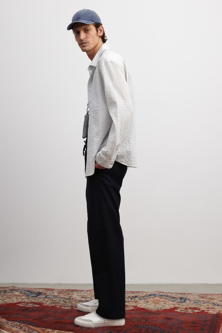 H&M Pantaloni In Seersucker Relaxed Fit - Blu Navy - UOMO