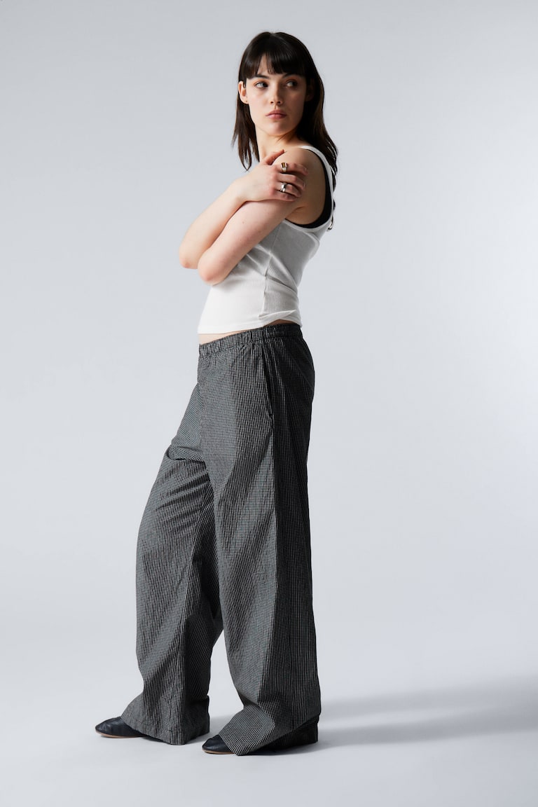 H&M Pantaloni Loose In Cotone A Vita Bassa - Azzurro A Righe - DONNA