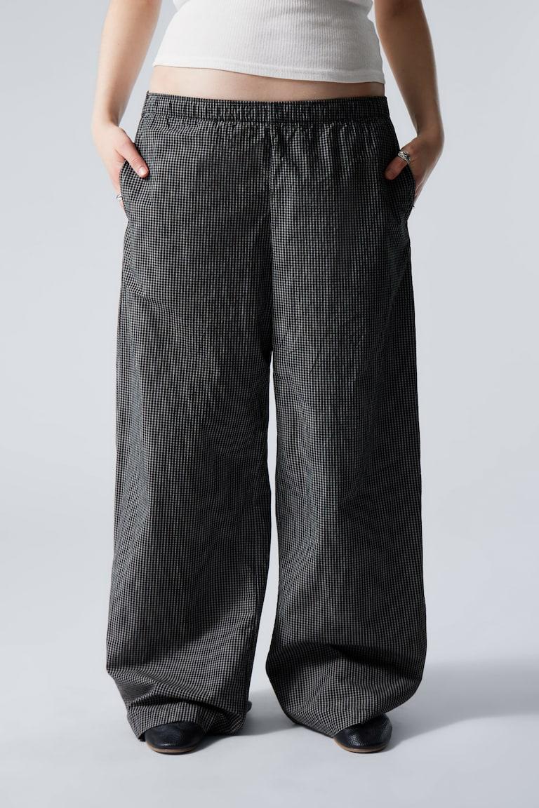 H&M Pantaloni Loose In Cotone A Vita Bassa - Nero A Quadri - DONNA