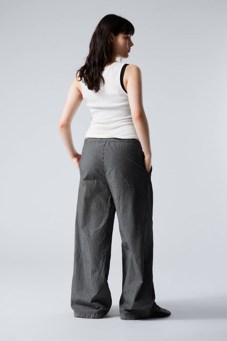 H&M Pantaloni Loose In Cotone A Vita Bassa - Nero A Quadri - DONNA