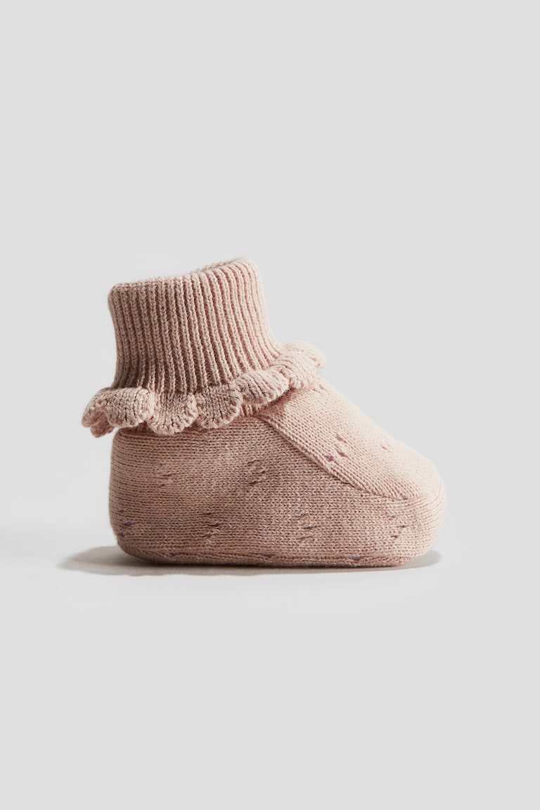 H&M Pantofoline alte in maglia di cotone - Rosa polvere chiaro - BAMBINO