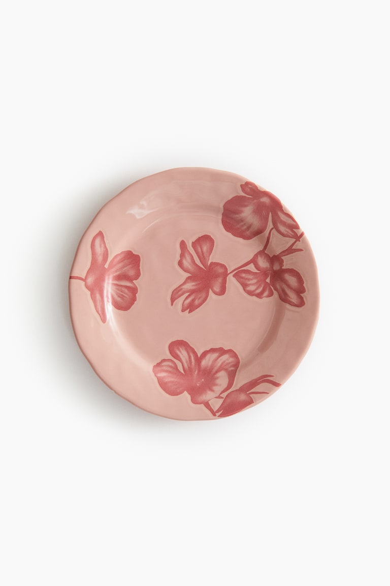 H&M Piatto da dessert in gres fantasia - Rosa polvere/fiori - HOME