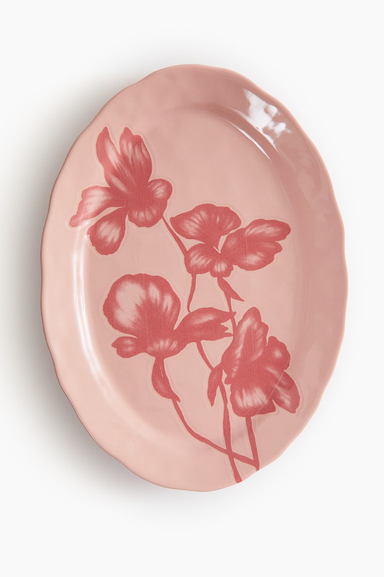 H&M Piatto da portata in gres con motivo - Rosa polvere/fiori - HOME