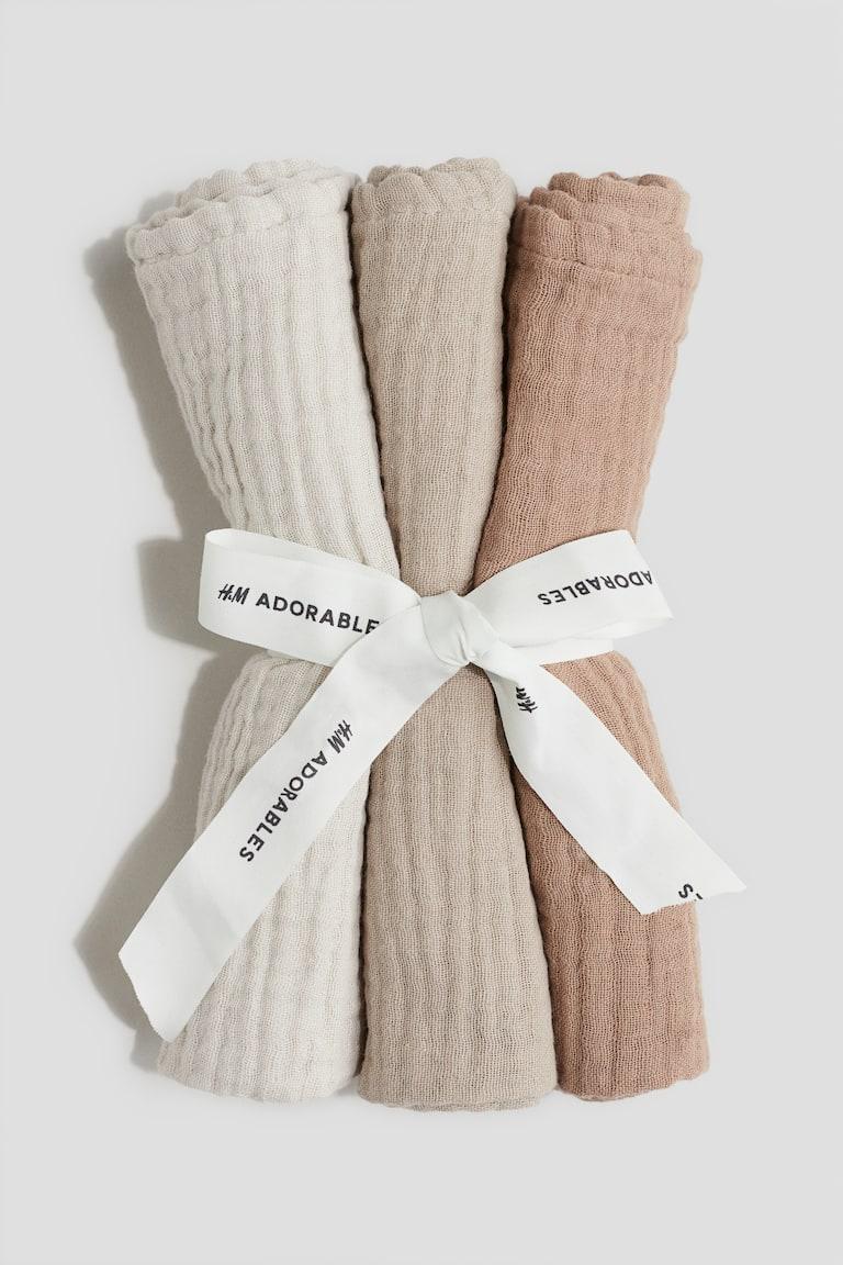 H&M Piccoli panni in mussola 3 pezzi - Greige chiaro/bianco naturale - HOME