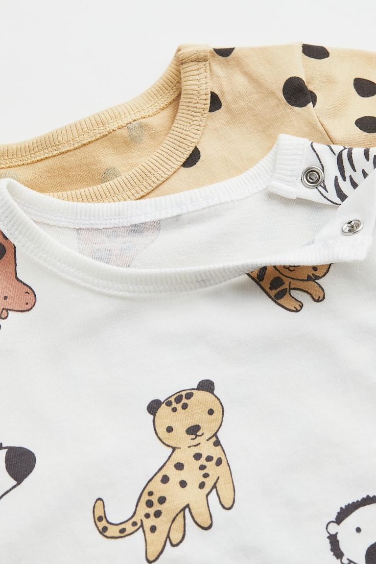 H&M Pigiami In Cotone Con Stampa 2 Pz - Beige Chiaro/animali - BAMBINO