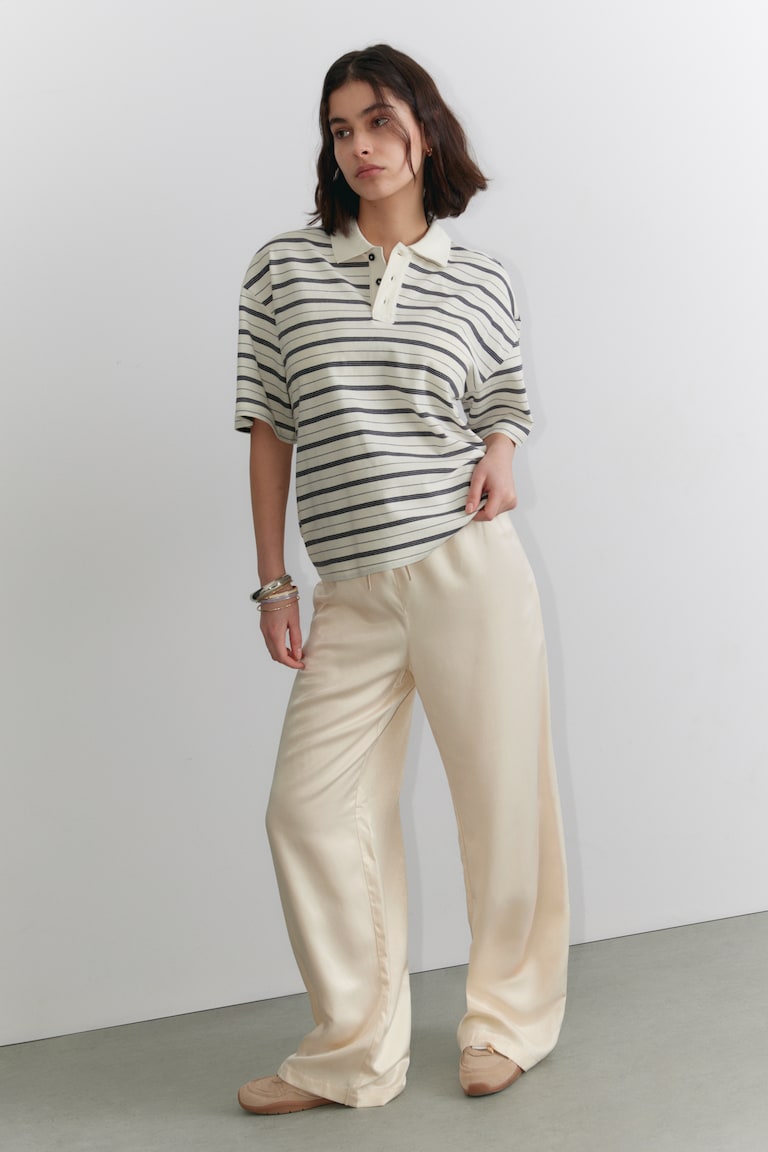 H&M Polo A Righe Con Vestibilità Relaxed - Nero Spento E Bianco A Righe - DONNA