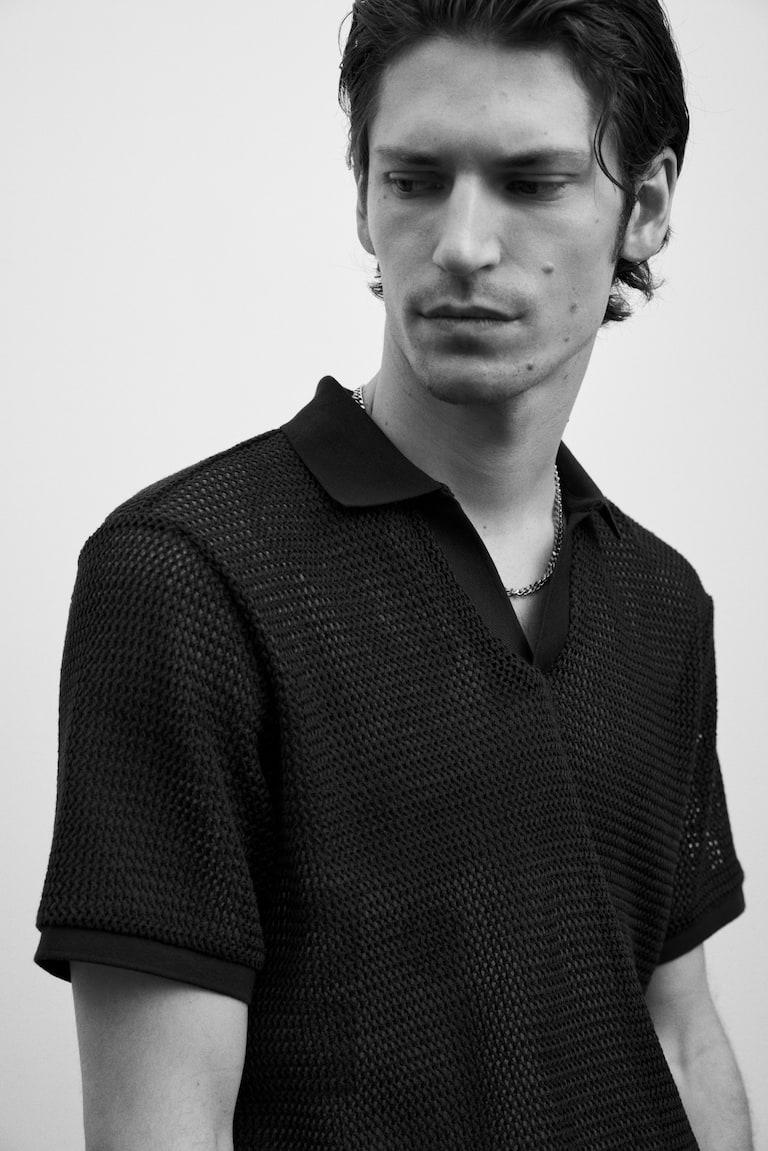 H&M Polo in maglia traforata Regular Fit - Beige scuro - UOMO