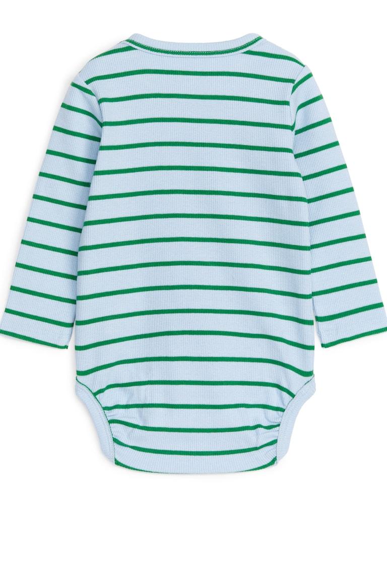 H&M Ribbed Long-Sleeve Bodysuit - Blu Scuro/Bianco Sporco - BAMBINO