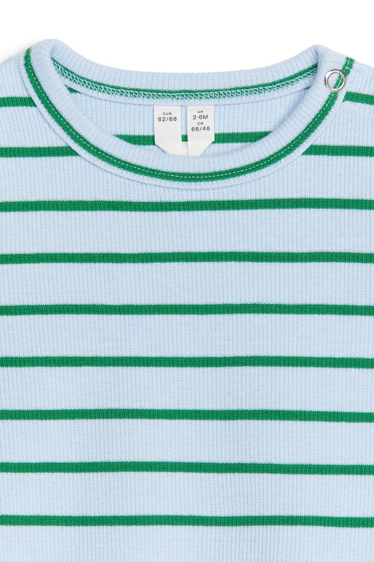 H&M Ribbed Long-Sleeve Bodysuit - Blu Scuro/Bianco Sporco - BAMBINO