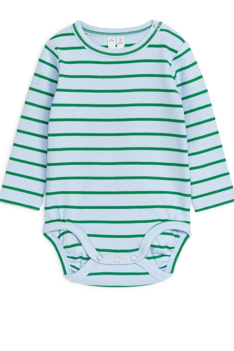H&M Ribbed Long-Sleeve Bodysuit - Lilla/Verde - BAMBINO