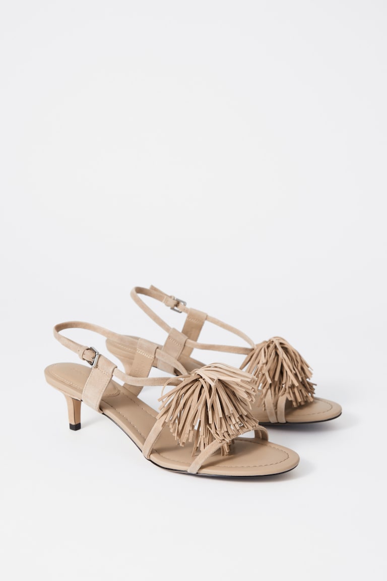 H&M Sandali In Pelle Con Frange - Pelle Scamosciata Beige - DONNA