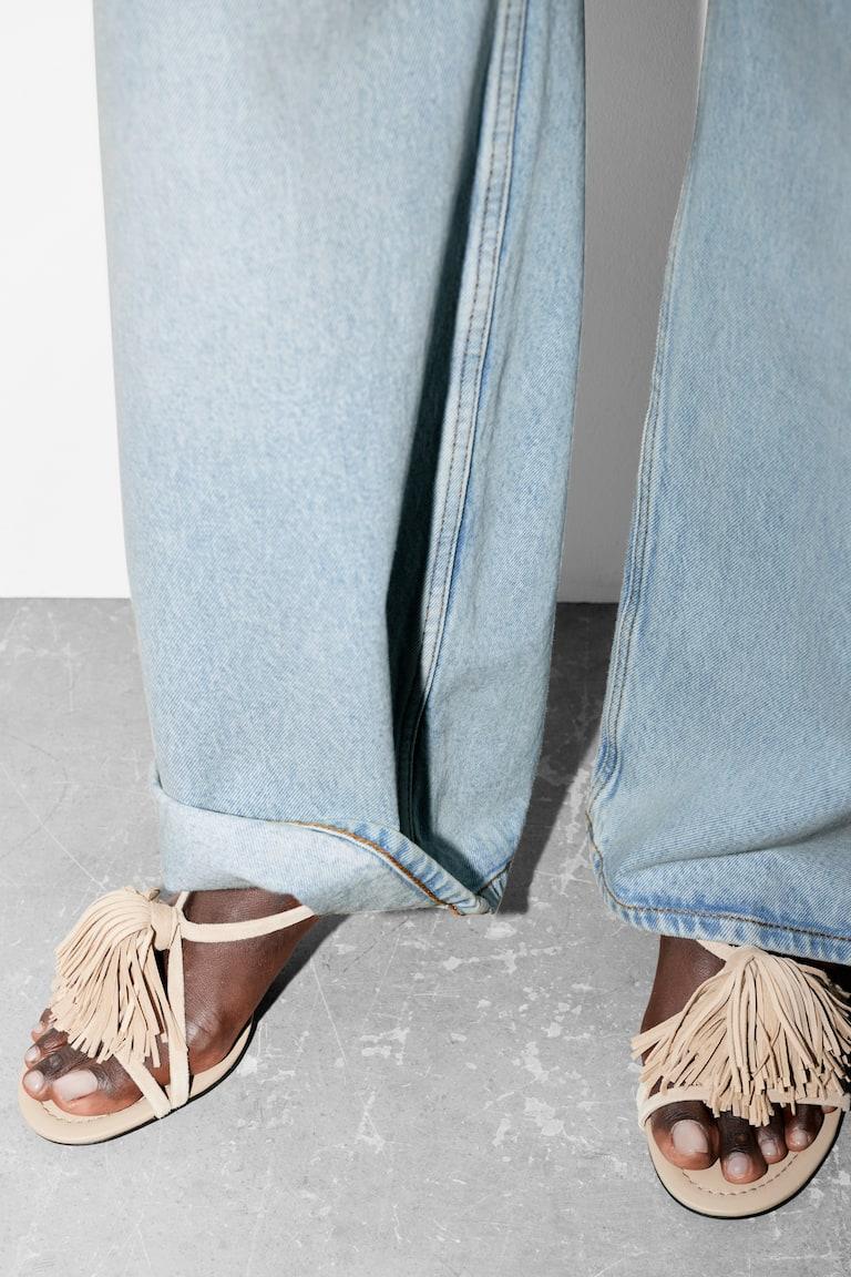 H&M Sandali In Pelle Con Frange - Pelle Scamosciata Marrone - DONNA