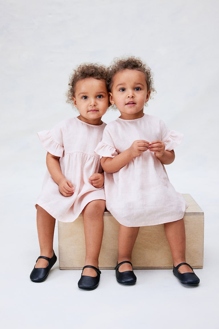 H&M Set 2 Pezzi Abito E Culotte In Lino - Pesca Chiaro - BAMBINO