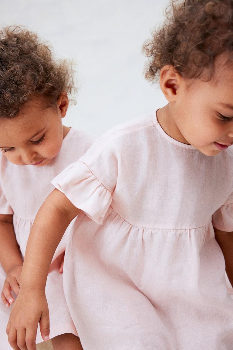 H&M Set 2 Pezzi Abito E Culotte In Lino - Pesca Chiaro - BAMBINO