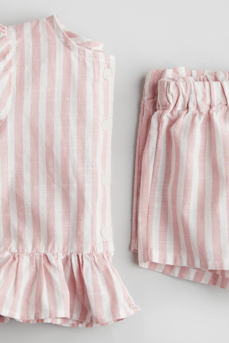 H&M Set 2 Pezzi Con Camicetta E Shorts - Rosa Chiaro/righe - BAMBINO