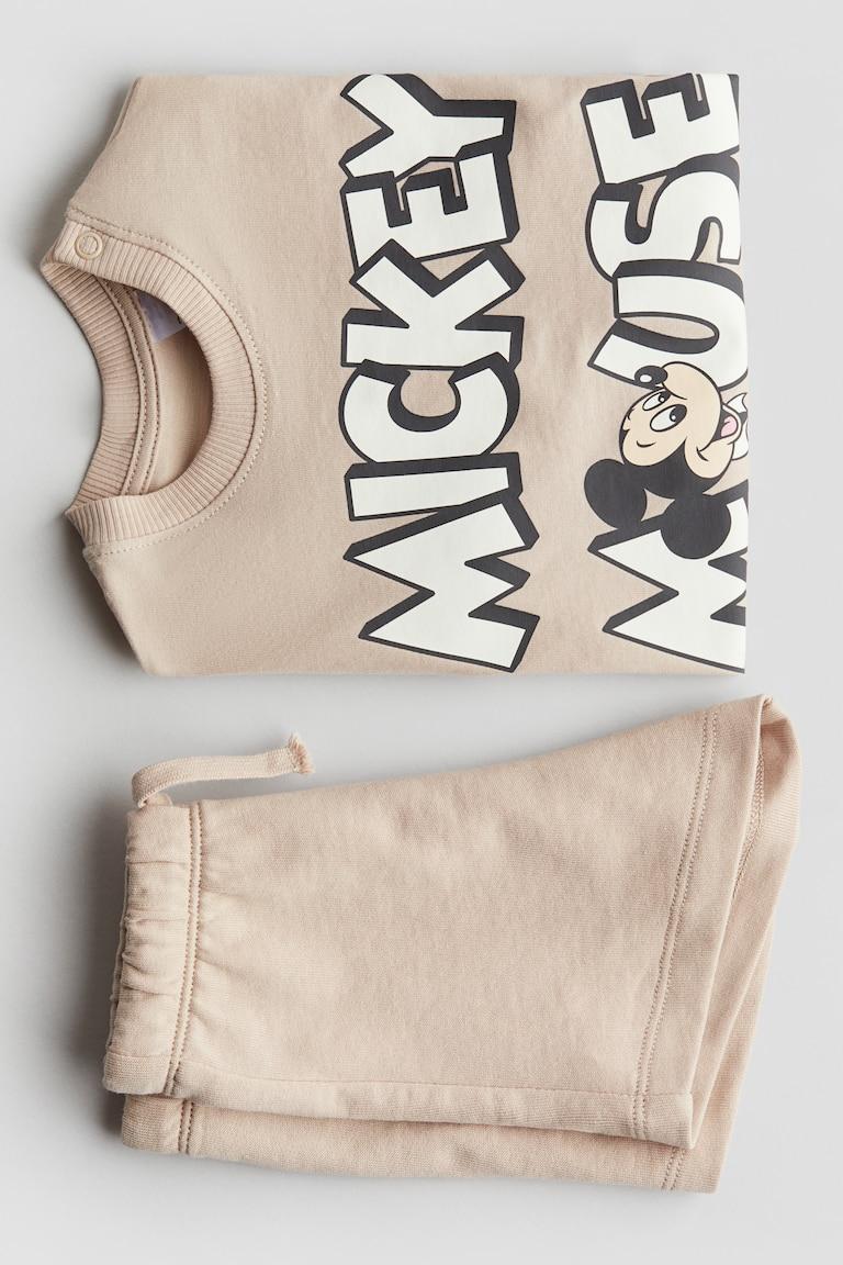 H&M Set 2 Pezzi Con Stampa - Beige Chiaro/Topolino - BAMBINO
