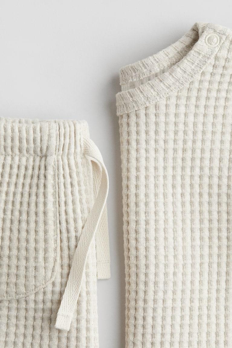 H&M Set 2 Pezzi In Cotone A Nido D'ape - Beige Chiaro - BAMBINO