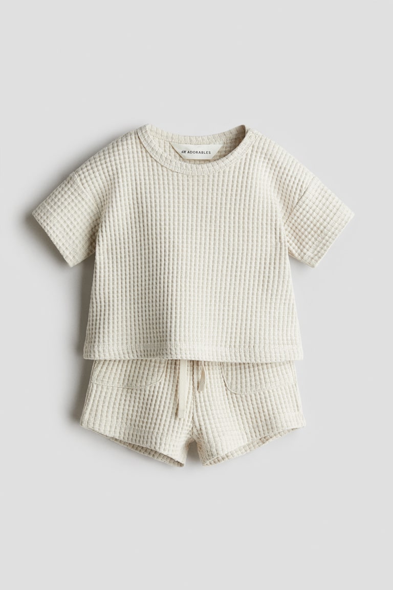 H&M Set 2 pezzi in cotone a nido d'ape - Beige chiaro - BAMBINO